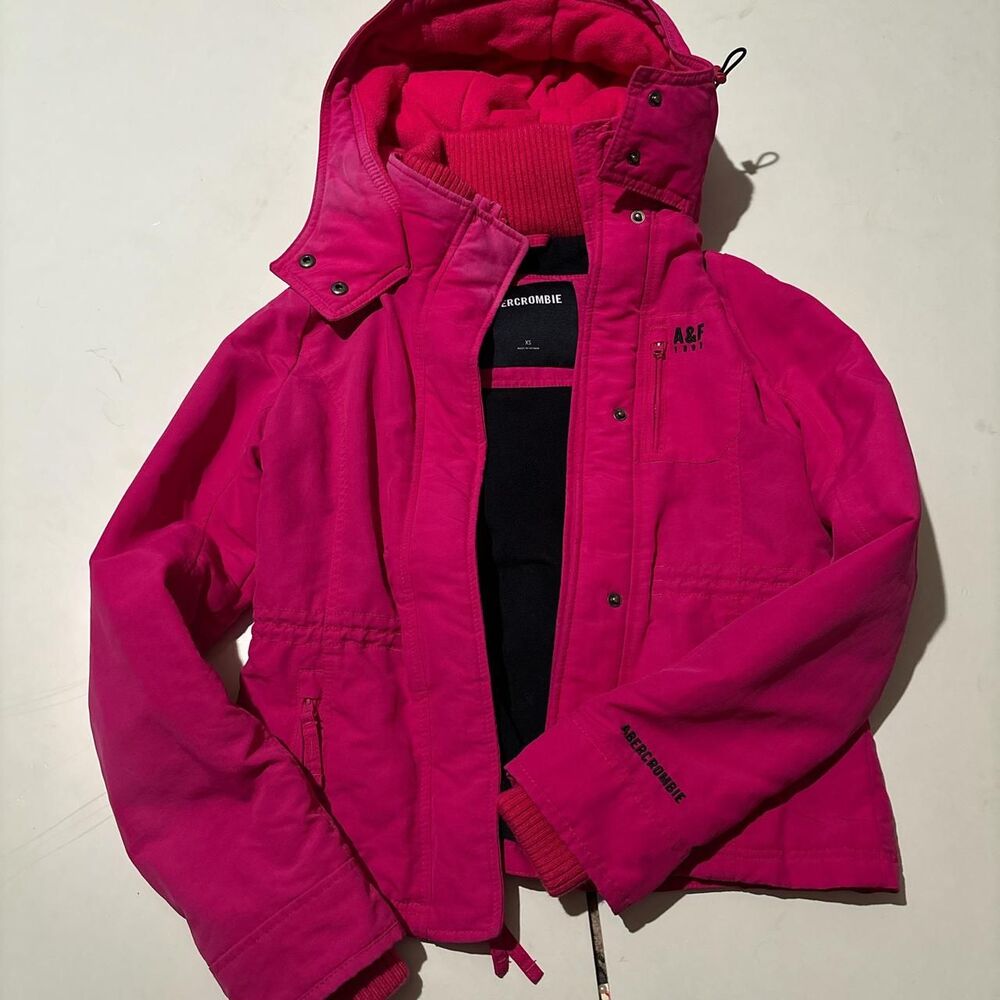 Abercrombie & Fitch Pink Hooded Utility Jacket XS Y2K Logo Zip Pocket